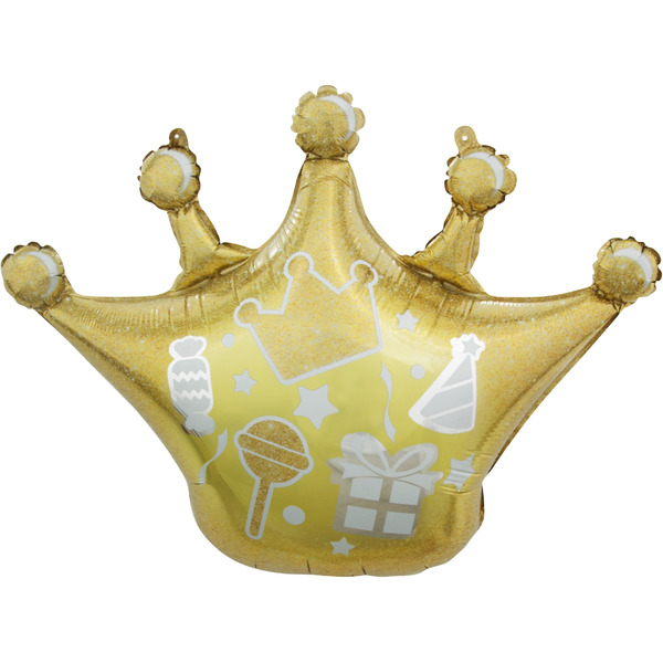 Шар (30"/76 см) Фигура, Корона, Сверкающие искры, Золото, 1 шт.