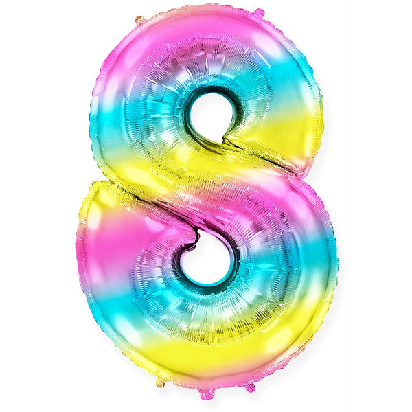 Шар (40"/102 см) Цифра, 8, Диагональная радуга, Градиент, 1 шт. в уп.