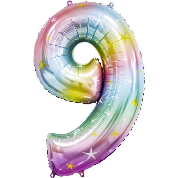 Шар (34"/86 см) Цифра, 9 Радужные искры, Градиент, 1 шт. в уп.