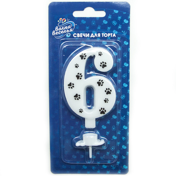 Свеча Цифра, 6 Лапки, 8 см, 1 шт. с держат.