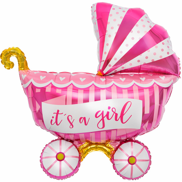 Шар (37"/94 см) Фигура, Коляска для девочки, Розовый, 1 шт.