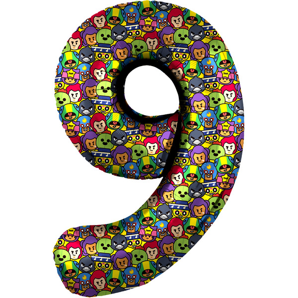 Шар (34"/86 см) Цифра, 9 Бравл Старс, 1 шт. в уп.