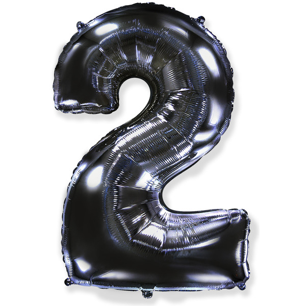 Шар (40"/102 см) Цифра, 2, Черный, 1 шт.
