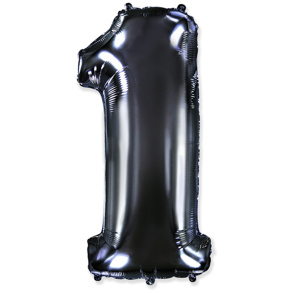Шар (40"/102 см) Цифра, 1, Черный, 1 шт.