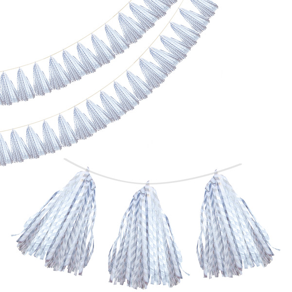 Гирлянда Тассел, Полоски, Белый/Серебро, Металлик, 35*12 см, 5 листов.
