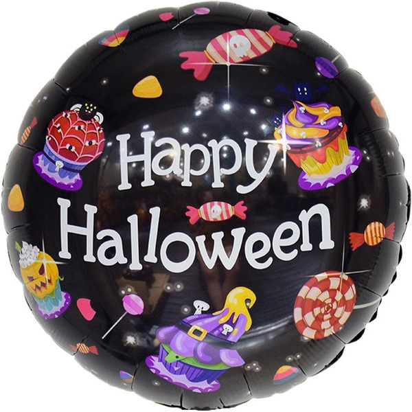 Шар (18"/46 см) Круг, Сладости на Хэллоуин, Черный, 1 шт.