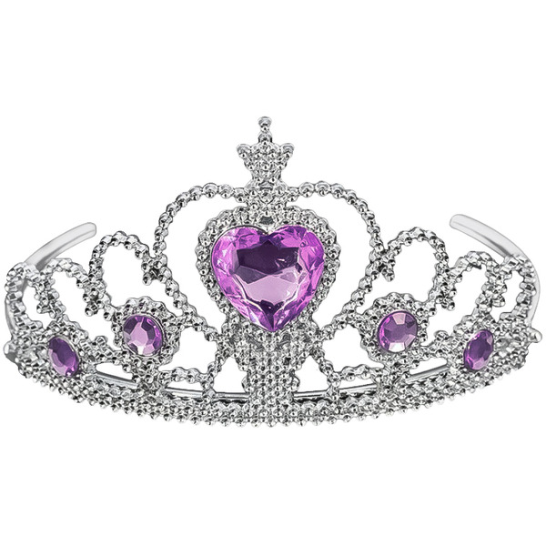 Корона пластиковая, Сердце, Серебро/Сиреневый, 1 шт.