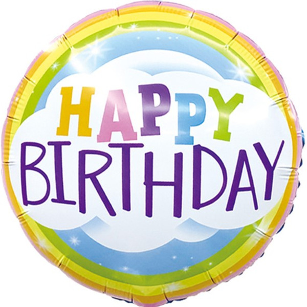 Шар (18"/46 см) Круг, С Днем Рождения (облачко и радуга), 1 шт.