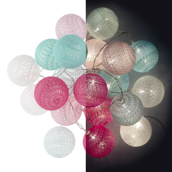 Светодиодная гирлянда Хлопковые клубочки, 20 Led, IP14, 3 м. Нежный микс, 1 шт.
