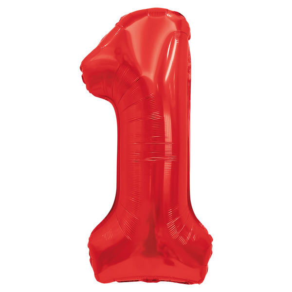 Шар (32"/81 см) Цифра, 1, Красный, 1 шт. в уп.
