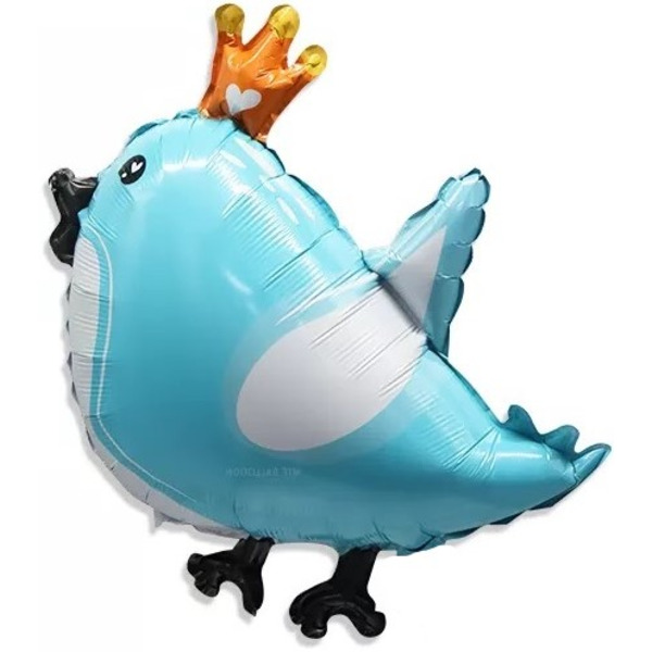 Шар (24"/61 см) Фигура, Птичка в короне, Голубой, 1 шт.