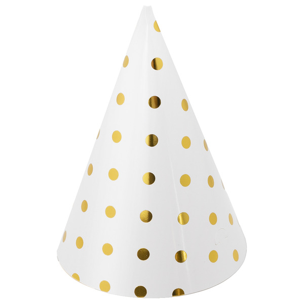 Колпаки, Конфетти, Белый/Золото, Металлик, 16 см, 6 шт. в упак.