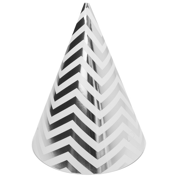 Колпаки, Зигзаги, Белый/Серебро, Металлик, 16 см, 6 шт. в упак.