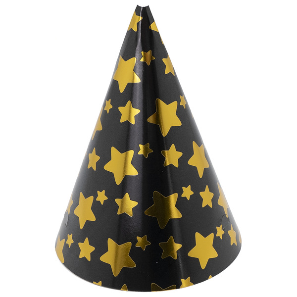 Колпаки, Звезды Микс, Черный/Золото, Металлик, 16 см, 6 шт. в упак.