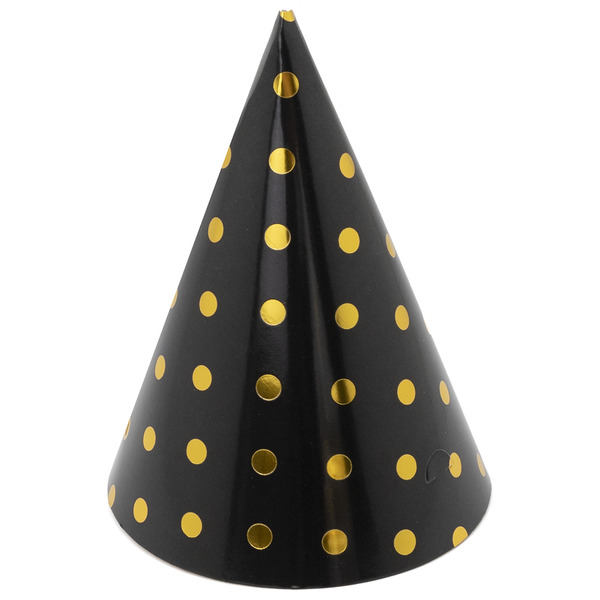 Колпаки, Конфетти, Черный/Золото, Металлик, 16 см, 6 шт. в упак.