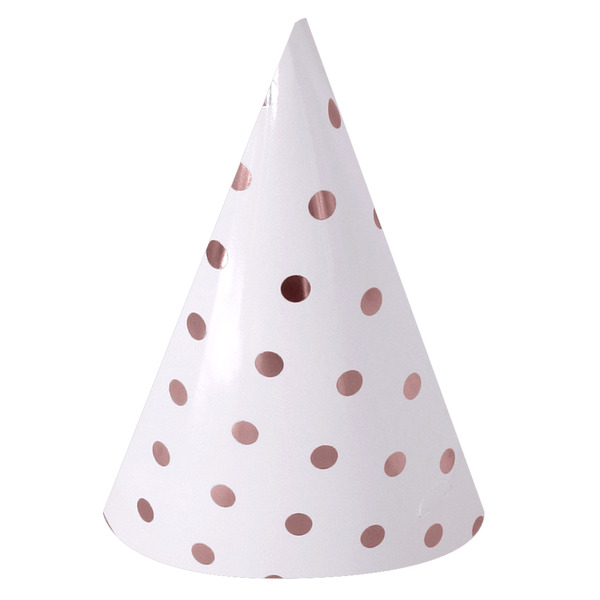 Колпаки, Конфетти, Белый/Розовое золото, 16 см, 6 шт. в упак.