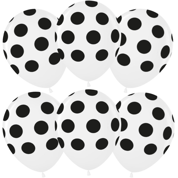 Шар (12"/30 см) Черные точки, Белый, пастель, 5 ст, 25 шт.