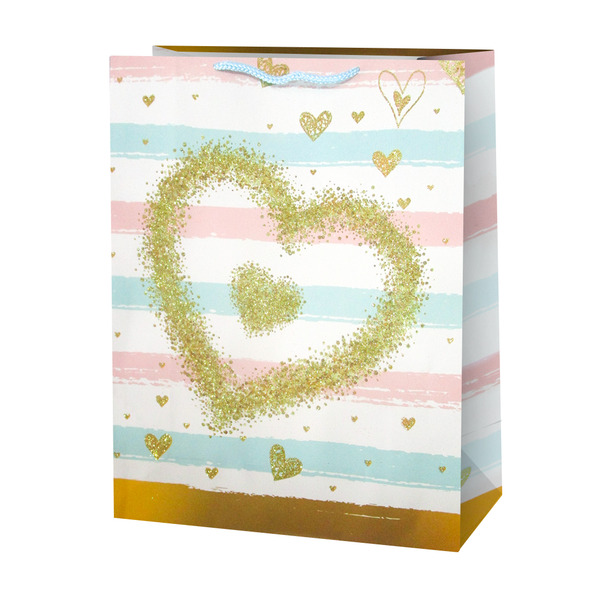Пакет подарочный, Ванильное сердце, Дизайн №3, с блестками, 32*26*10 см, 1 шт.