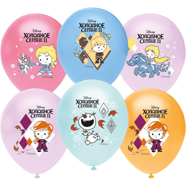 Шар (12"/30 см) Холодное сердце, Чиби, Ассорти, пастель, 1 ст, 10 шт.