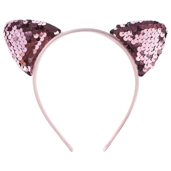 Ободок Кошка, с пайетками, Розовый, 1 шт.