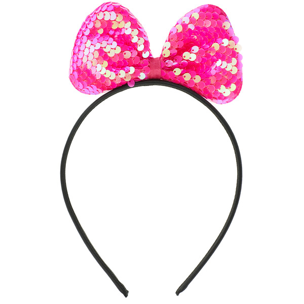 Ободок, Прелестный бант, с пайетками, Ярко-розовый, 1 шт.