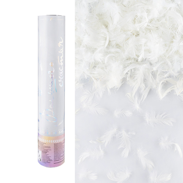 Пневмохлопушка (12/30 см), Большого Счастья, Перья, Белый, 1 шт.