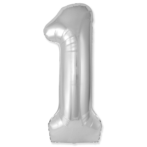 Шар (40"/102 см) Цифра, 1 Slim, Серебро, 1 шт.