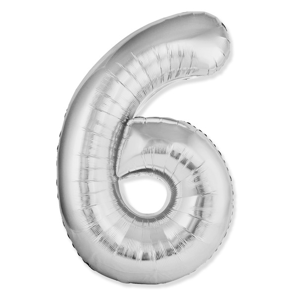 Шар (40"/102 см) Цифра, 6 Slim, Серебро, 1 шт.