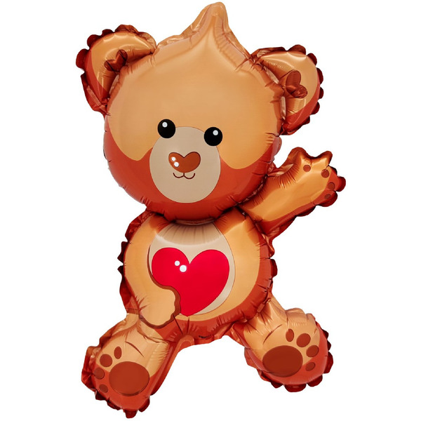 Шар с клапаном (16"/41 см) Мини-фигура, Мишка с сердечком, 1 шт.