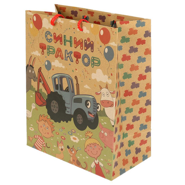 Пакет подарочный, Крафт, Синий трактор, Чудо Праздник, 23*18*10 см, 1 шт.