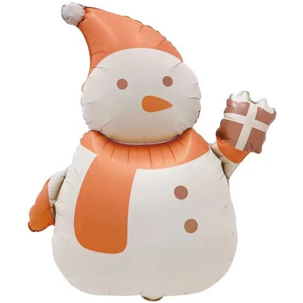 Шар (33"/84 см) Фигура, Снеговик с подарком, Сатин, 1 шт. в уп.