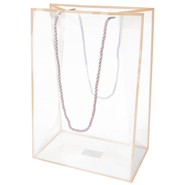 Пакет для цветов, Элегант с каймой, Прозрачный/Светло-розовый, 35*24,5*15 см, 1 шт.