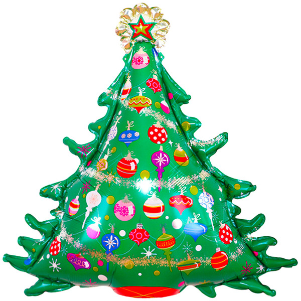 Шар с клапаном (16"/41 см) Мини-фигура, Новогодняя елка, 5 шт. в уп.