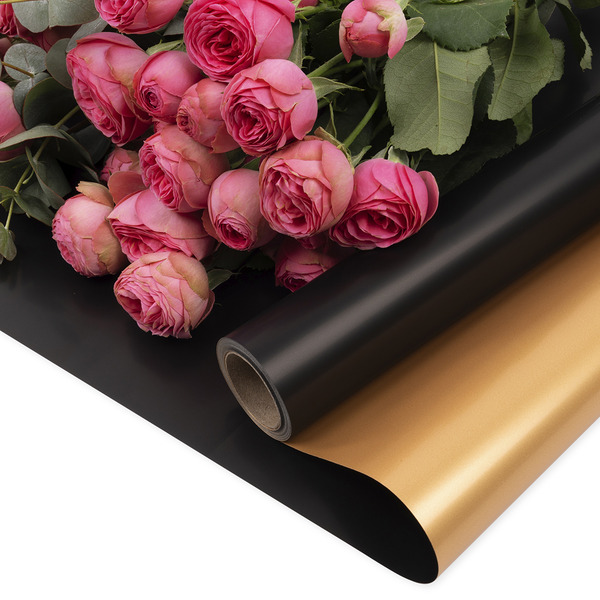 Упаковочная пленка 65мкр (0,57*10 м) Двухцветная, Черный/Золото, Матовый, 1 шт.