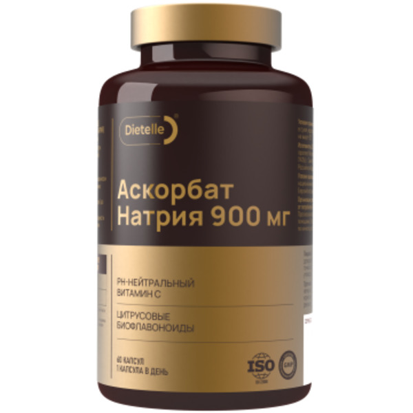 Dietelle, Витамин С (L-аскорбат натрия) с биофлавоноидами, 60 шт.