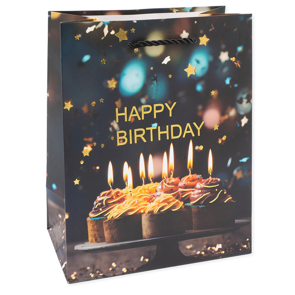 Пакет подарочный, 210гр, Фееричный день рождения, Дизайн №3, Металлик, 41,5*30*12 см, 1 шт.