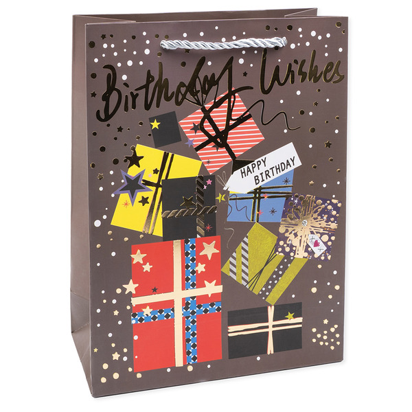 Пакет подарочный, 210гр, Happy Birthday, Дизайн №3, Металлик, 32*26*10 см, 1 шт.