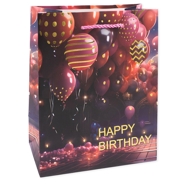 Пакет подарочный, 210гр, Фееричный день рождения, Дизайн №4, Металлик, 32*26*10 см, 1 шт.