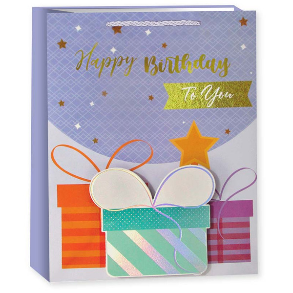 Пакет подарочный, 210гр, Милый праздник, Дизайн №2, Металлик, 32*26*10 см, 1 шт.