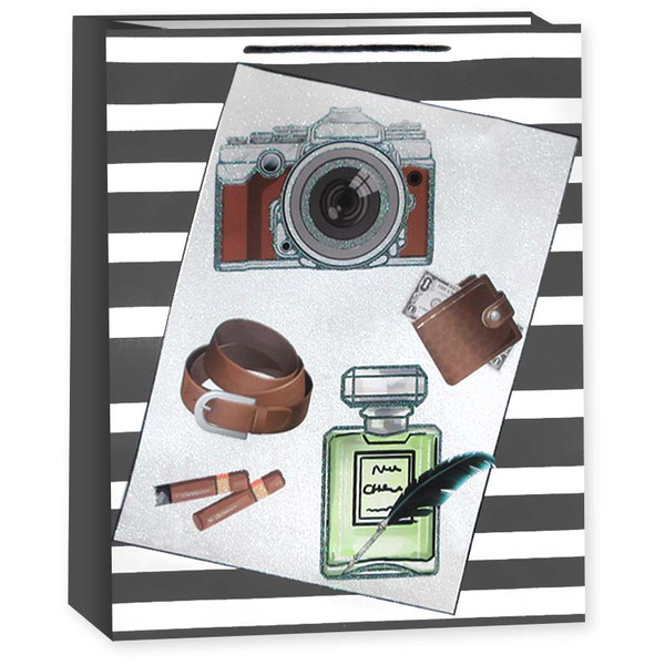 Пакет подарочный, 210гр, Джентльменский набор, Дизайн №1, с блестками, 32*26*10 см, 1 шт.