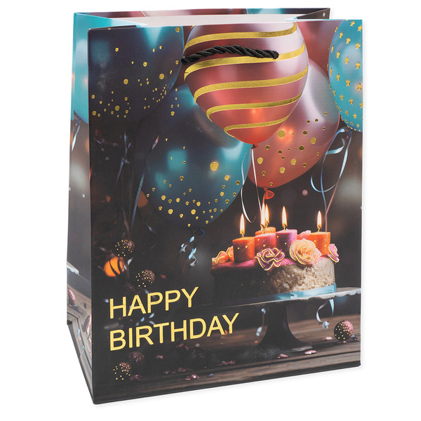 Пакет подарочный, 210гр, Фееричный день рождения, Дизайн №2, Металлик, 23*18*10 см, 1 шт.