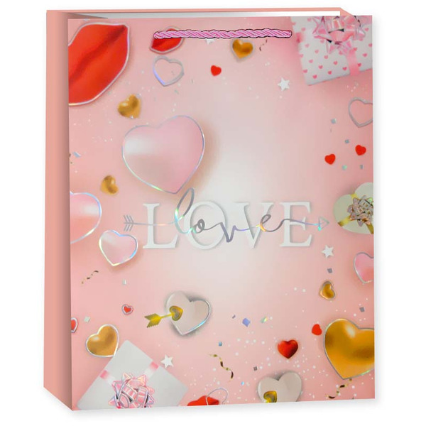 Пакет подарочный, 210гр, LOVE, Дизайн №4, Металлик, 41,5*30*12 см, 1 шт.