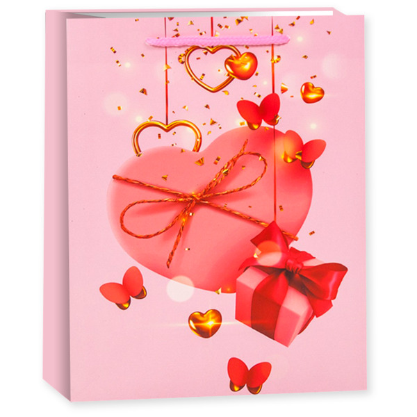 Пакет подарочный, С Любовью, Дизайн №2, Нежно-розовый, 32*26*10 см, 1 шт.