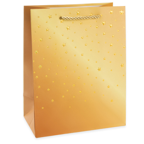 Пакет подарочный, 210гр, Звездное сияние, Дизайн №4, Золото, Металлик, 23*18*10 см, 1 шт.