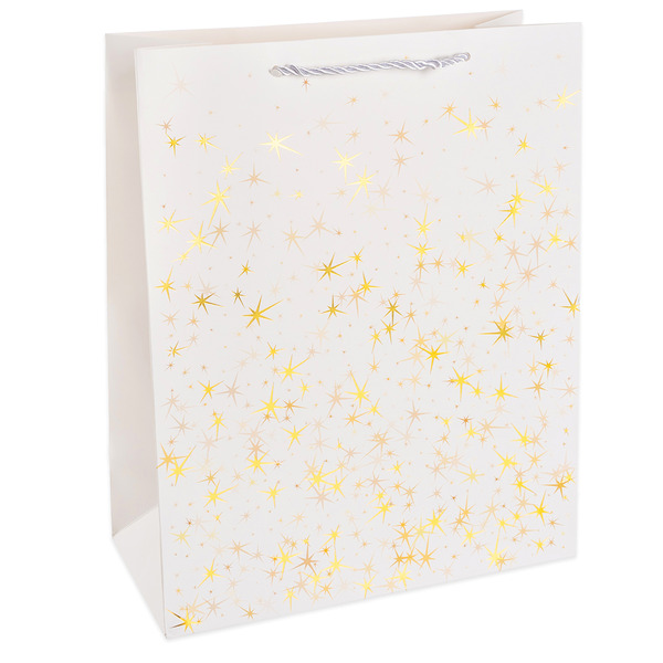 Пакет подарочный, 210гр, Тысячи созвездий, Дизайн №4, Белый/Золото, 70*50*20 см, 1 шт.