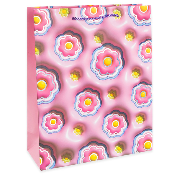 Пакет подарочный, 210гр, Цветочная россыпь, Дизайн №3, Розовый, Металлик, 41*31*12 см, 1 шт.