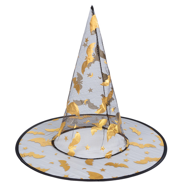 Шляпа Ведьмы, Летучие мыши, Черный/Прозрачный/Золото, 1 шт.