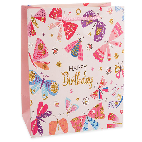 Пакет подарочный, 210гр, Happy Birthday, Лето, Дизайн №4, с блестками, 41*31*12 см, 1 шт.