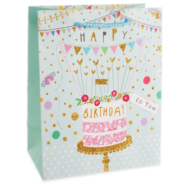 Пакет подарочный, 210гр, Happy Birthday, Лето, Дизайн №3, с блестками, 23*18*10 см, 1 шт.