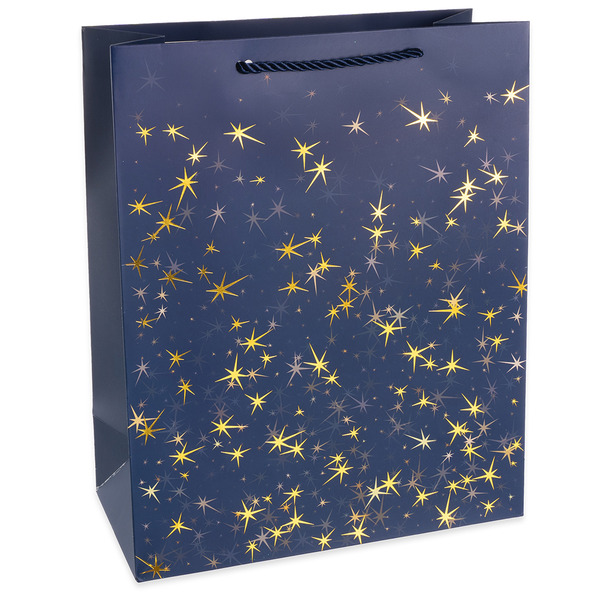 Пакет подарочный, 210гр, Тысячи созвездий, Дизайн №2, Синий/Золото, Металлик, 23*18*10 см, 1 шт.